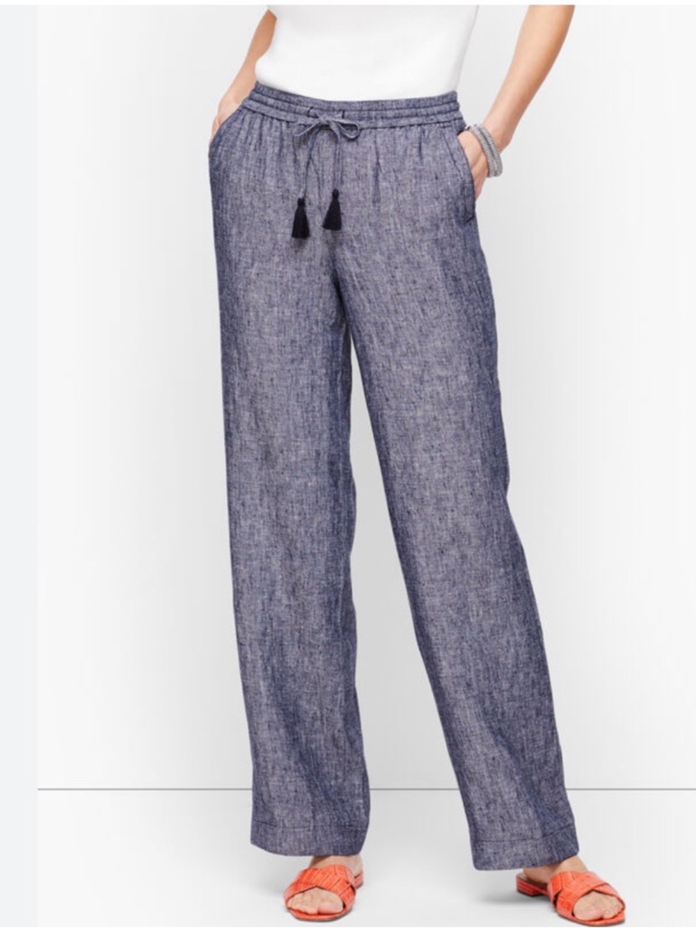 CHAMBRAY LINEN WIDE-LEG PANT TALBOTS